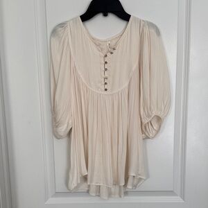 Anthropologie Cream Blouse with Button Accents